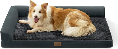 COZY KISS Orthopedic Dog Bed for Large Size Dog, XL Dogs Crate Bed, L Shaped Foam Anti-Slip Bottom Pet Cat Sofa with Washable Removable Cover, Suitable for Pet Up to 100 lbs, 44x32x7 inch, Black