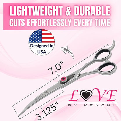 Kenchii Love Dog Grooming Scissors, Dog Scissors for Grooming, Professional Pet Grooming Scissors, Ergonomic & Comfortable (7.0" Curved)