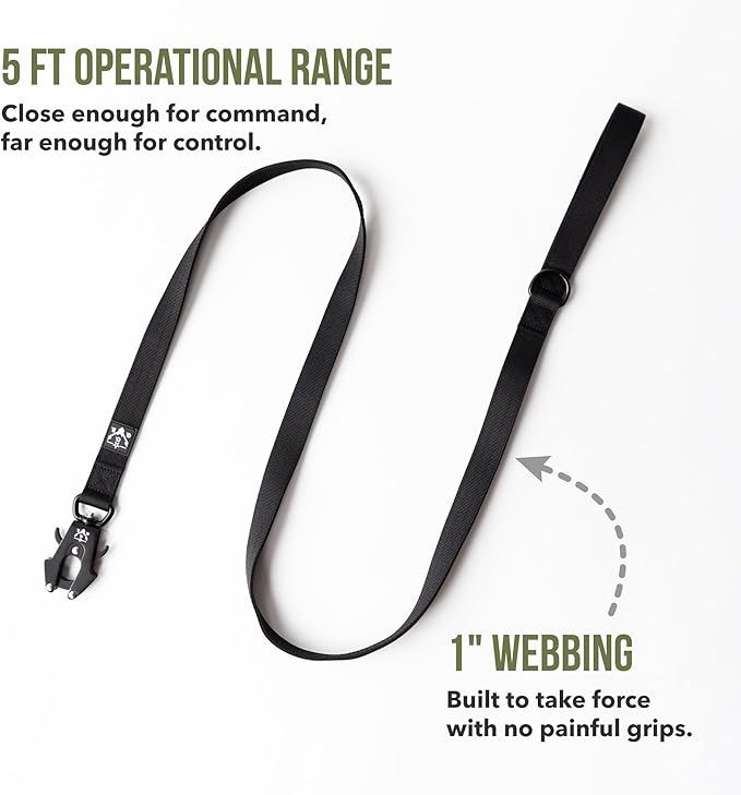 Tactical Dog Leash, 5 FT Heavy Duty Military-Grade Nylon, Quick Release Frog Clip (700 lb) with 360° Swivel, Padded Handle, for Medium and Large Dogs, Black – Operation Good Boy, Veteran Owned