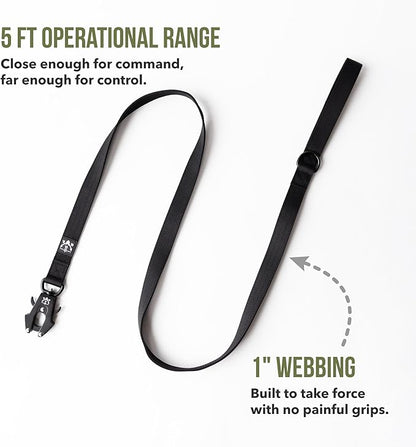 Tactical Dog Leash, 5 FT Heavy Duty Military-Grade Nylon, Quick Release Frog Clip (700 lb) with 360° Swivel, Padded Handle, for Medium and Large Dogs, Black – Operation Good Boy, Veteran Owned