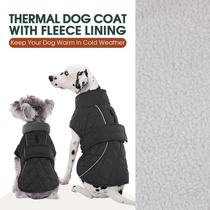Kuoser Dog Jacket Warm Fleece Lined Dog Coats for Small Dogs, Waterproof Pet Coat Reflective Puppy Snowsuit with Harness Hole for Cold Weather Walking Hiking, Quilted Dogs Winter Vest, Grey, S