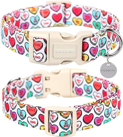 DOGWONG Valentine's Dog Collar, Adjustable, Durable, Heart Candy, Small, Cotton, Unique Valentine's Day Design, Soft and Breathable, Breakaway Closure