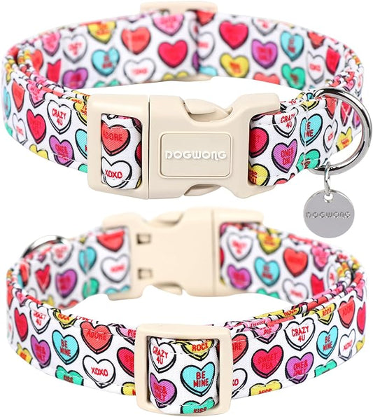 DOGWONG Valentine's Dog Collar, Adjustable, Durable, Heart Candy, Small, Cotton, Unique Valentine's Day Design, Soft and Breathable, Breakaway Closure