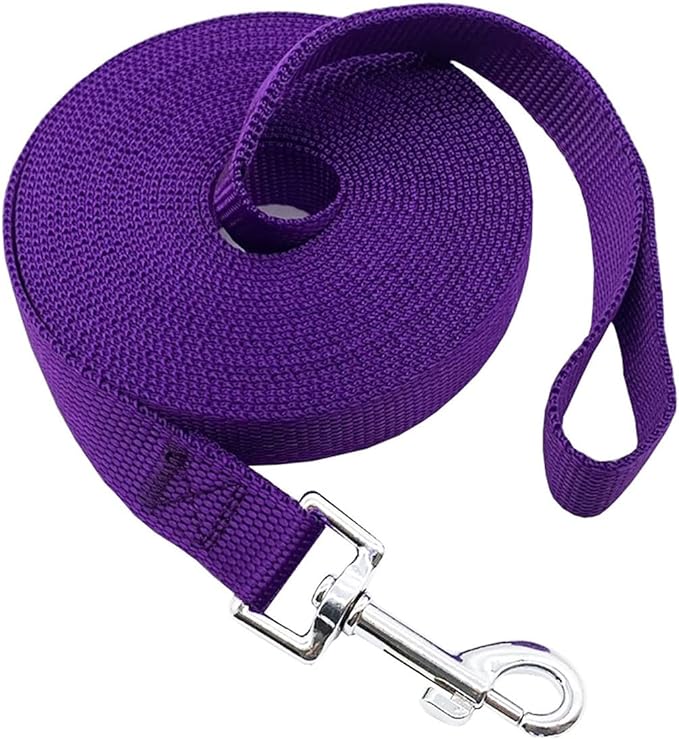 Nylon Training Dog Leash for Small Medium Large Dogs, 15ft 20ft 30ft 50ft Long Leash Dog/Puppy Lead for Obedience Recall Training, Camping (1" x 15ft, Purple)