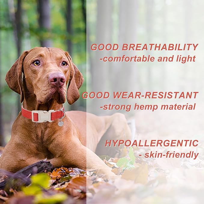DOGWONG Cotton Hemp Dog Collar, Heavy-Duty Orange Dog Collar Adjustable Soft Natural Fabric Pet Dog Collar Cute Fall Puppy Necklace for Small Medium Large Dogs