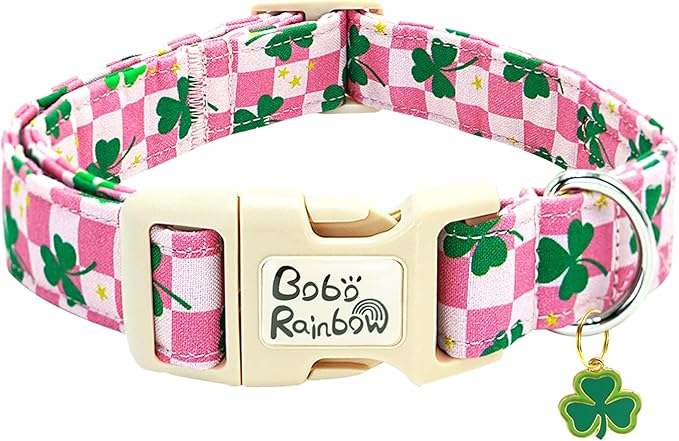 St Patrick's Day Dog Collar-Trefoil Spring Adjustable Cute Pet Collars Pink Soft Cotton Holiday Puppy Collar Geen Necklace Gift for Small Dogs