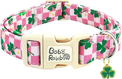 St Patrick's Day Dog Collar-Trefoil Spring Adjustable Cute Pet Collars Pink Soft Cotton Holiday Puppy Collar Geen Necklace Gift for Small Dogs
