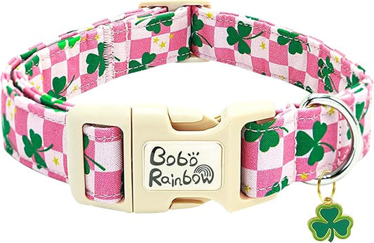 St Patrick's Day Dog Collar-Trefoil Spring Adjustable Cute Pet Collars Pink Soft Cotton Holiday Puppy Collar Geen Necklace Gift for X-Small Dogs
