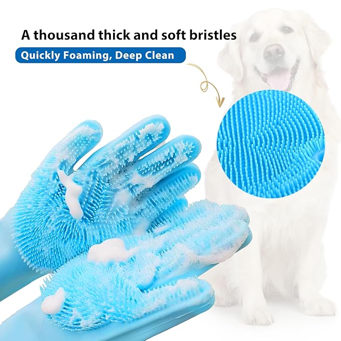 NVNAN Dog Shampoo Brush, Dog Bath Brush, and Dog Washing Gloves | Essential Dog Bath Supplies and Pet Grooming Gloves for Dogs and Cats (1 Pair, Blue)