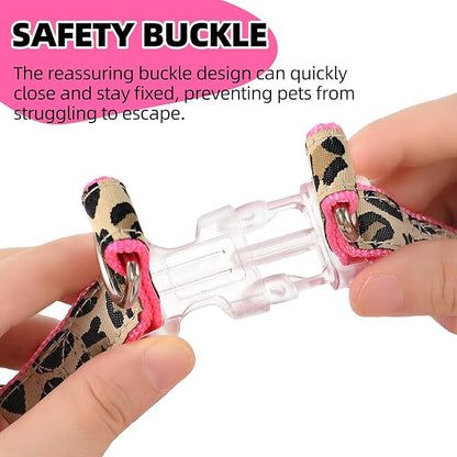 Mile High Life Leopard Dog Harness Collar Leash Set, Adjustable No Pull Dog Halter Harness for Small Breed Dogs, Easy Control for Training Walking (Pink, XS Chest 9"-15", Neck 8"-12")