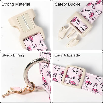 DOGWONG Cute Pet Dog Collar Pink Flamingos Cotton Dog Collar- Soft Girl Puppy Adjustable Pet Collars for Small Medium Large Dogs,XS