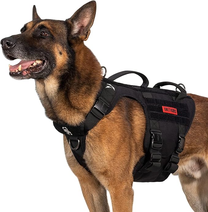 OneTigris Tactical Large Dog Harness, 5X Metal Buckled No Pull Service Dog Harness Vest with Hook & Loop Panels, Military Heavy Duty Dog Vest for Walking Hiking Training