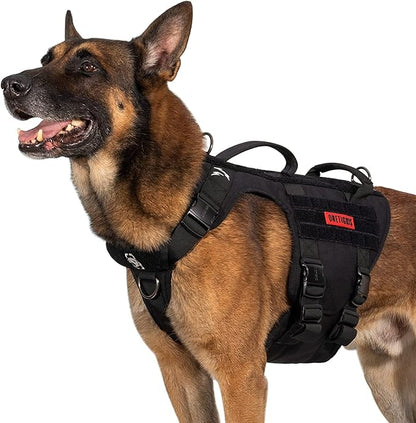 OneTigris Tactical Large Dog Harness, 5X Metal Buckled No Pull Service Dog Harness Vest with Hook & Loop Panels, Military Heavy Duty Dog Vest for Walking Hiking Training