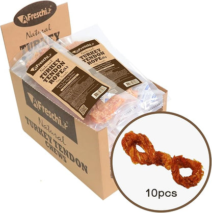 A Freschi srl Turkey Tendons for Dogs, USA-Sourced, Healthy Dog Treats, Rawhide-Free Puppy Chews, Long Lasting, All Natural, Hypoallergenic Dog Treats for Large Breeds, 10 Count Box Rope (L)