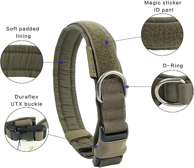 EXCELLENT ELITE SPANKER Tactical Small Puppy Dog Collar Nylon Adjustable Heavy Duty Military for Small Medium and Large Dogs Pet Soft Padded Dog Collar(RGN-M)