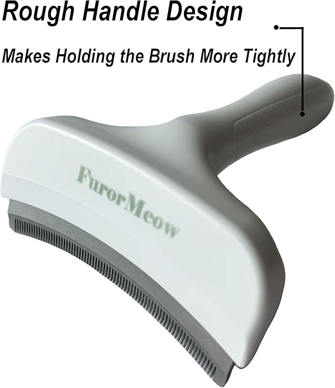 FurorMeow Pet Deshedding Tool with Curve Blade, Cat Grooming Brush, Tight V-shaped Teeth Shedding Comb for Cats and Dogs (White, Large)