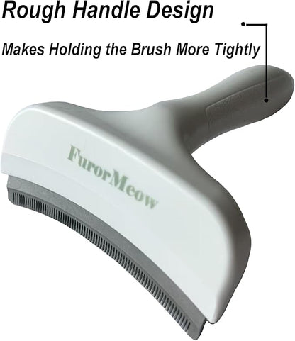 FurorMeow Pet Deshedding Tool with Curve Blade, Cat Grooming Brush, Tight V-shaped Teeth Shedding Comb for Cats and Dogs (White, Large)