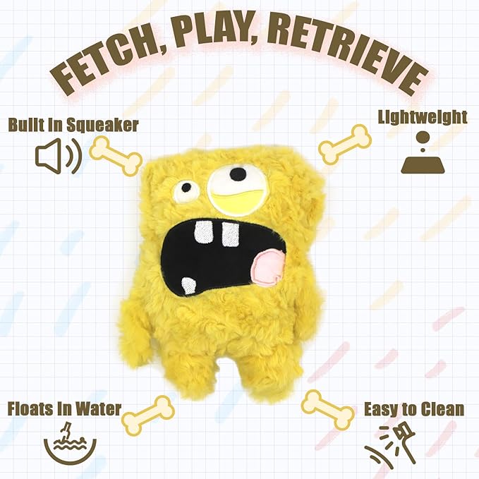 HUGEME Squeaky Dog Toy, Plush Stuffed Dog Toy Keep Them Busy Tug of War Dog Chew Toy for Small Medium Large Dogs (Yellow)