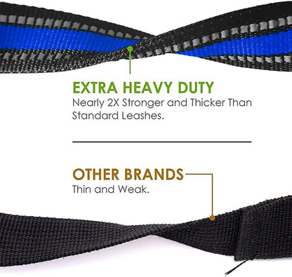 JSXD Heavy Duty Double Handle Dog Leash - 5 FT with Comfortable Padded and Reflective Rope, Suitable for Small, Medium, Large Dogs (Wide-Blue)