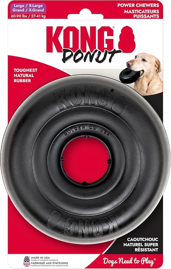 KONG Extreme Donut Dog Toy – Toughest Durable Natural Rubber Chew Toy for Power Chewers – Safe on Teeth & Gums, Fun Bounce & Roll for Indoor and Outdoor Play (Large/X-Large)