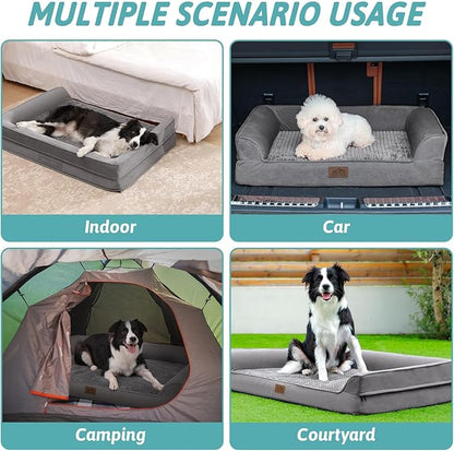 COZY KISS Orthopedic Dog Bed for Large Dog, XL Pet Sofa for Extra Large Dog, Big Supportive Foam Bolster U Shaped Couch with Waterproof Lining Cover, Anti-Slip, Comfort, Washable, 42x30x7.5 inch, Grey