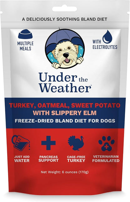 Under the Weather Bland Diet for Dogs | Easy to Digest Stomach Support for Sick Dogs | Contains Electrolytes, All Natural | 1 Pack - Turkey, Oatmeal, Sweet Potato & Slippery Elm - 6oz