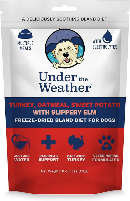 Under the Weather Bland Diet for Dogs | Easy to Digest Stomach Support for Sick Dogs | Contains Electrolytes, All Natural | 1 Pack - Turkey, Oatmeal, Sweet Potato & Slippery Elm - 6oz