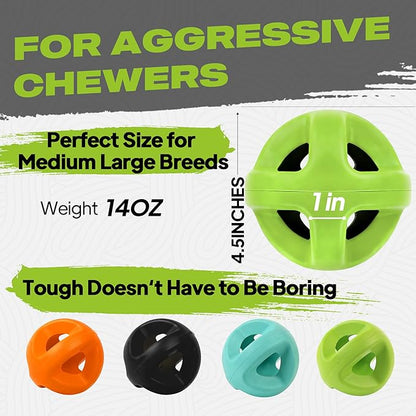 Fida Natural Rubber Dog Balls for Aggressive Chewers, Durable Dog Chew Toys for Large Dogs, Interactive Fetch & Tug of War Toys for Medium Large Breed Non-Toxic Dish Washable,4.5 * 4.5"