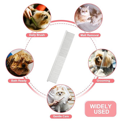 PETAXCELL Dog Cat Comb, Pet Combs Stainless Steel Teeth with Rounded Ends for Knots Mats Loose Hair Removal, 7.5IN (Silver, 3 Pack), Grooming Tool Intended for Long Curly Hair Pet