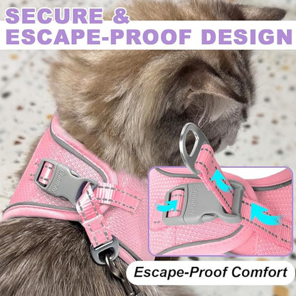 Cat Harness and Leash Set,Escape Proof Kitten Harness,Step in Adjustable Soft Lightweight,Easy Control,Reflective Strips Comfortable for Walking Travel(Baby Pink,XXXS)