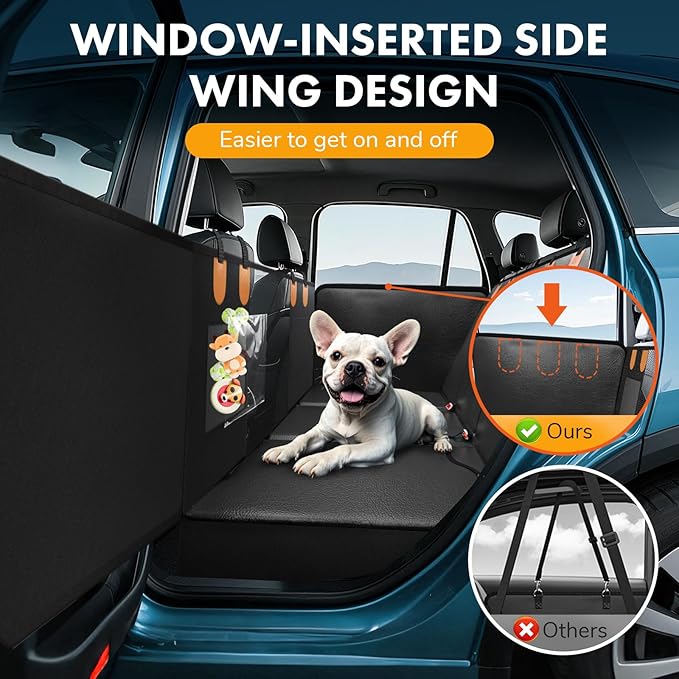 dessports Dog Car Seat Cover for Back Seat - Waterproof Car Seat Cover for Dogs with Side Flaps - Scratchproof Nonslip Hard Bottom Dog Hammock for Car Truck SUV