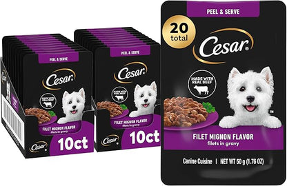 Cesar Filets in Gravy Wet Dog Food, Filet Mignon Flavor, Wet Food for Dogs, 1.76 oz. Mini-Pouches, 20 Count