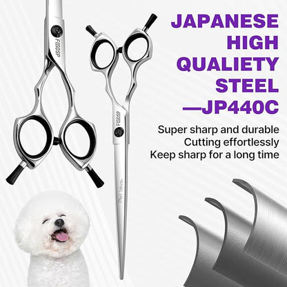Straight Dog Grooming Scissors at Home 7 in Professional Dog Hair Scissor Japan 440C Trimming Dogs Pomeranian Pet Cat Shears Symmetric Handle Smooth Cutting Body Leg Hairs(7.0)