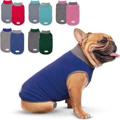 cyeollo 2 Pack Dog Sweater Soft Stretchy Fleece Vest with Reflective Stripe Pullover Sweatshirt Dog Jacket Lightweight Pet Clothes in Cold Weather Sweaters for Small Dogs Cats Grey & Blue
