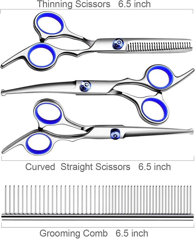 TINMARDA Professional Dog Grooming Scissors Kit, Titanium Coated Dog Scissors for Grooming, 5 in1 Grooming Shears Kit for Dogs Cat Pet At Home