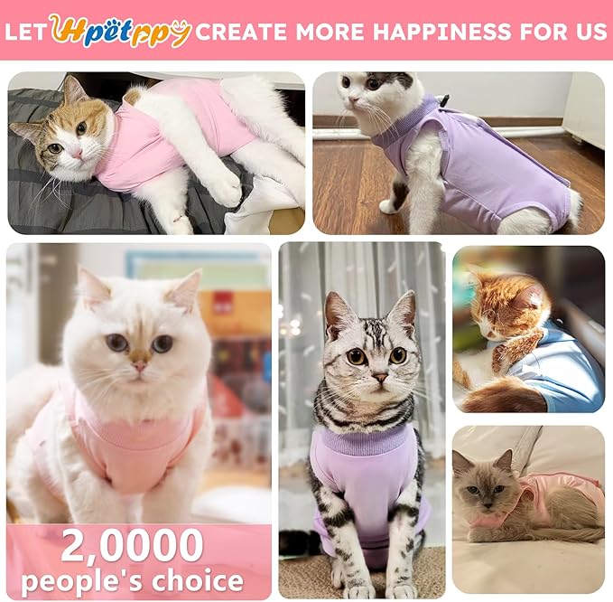 Hpetppy Cat Recovery Suit for Spay Abdominal Wounds, Kitten Onesie Bodysuit for Cats After Surgery, Cat Surgery Recovery Suit Female Cone of Shame Alternative for Cats Anti Licking (Pink,M)