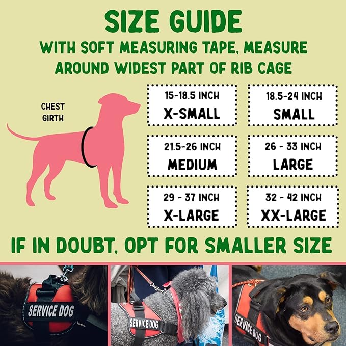 Service Dog Vest + ID Tag + 50 ADA Information Cards - Service Dog Harness in Sizes X Small to XX Large, Metal Dog Tag has Durable Clip, Service Animal Information Cards are 2-Sided. ESA Accessory Set