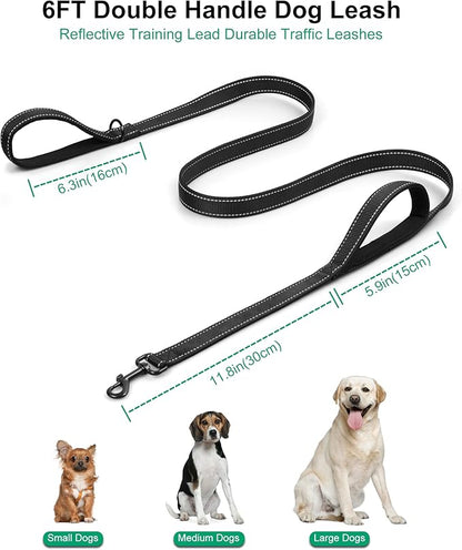 Heavy Duty Dog Leash with Double Handles - 6FT Reflective Anti-Pull Training Lead for Large Dogs, Padded Handle Durable Nylon Leash (Pink)