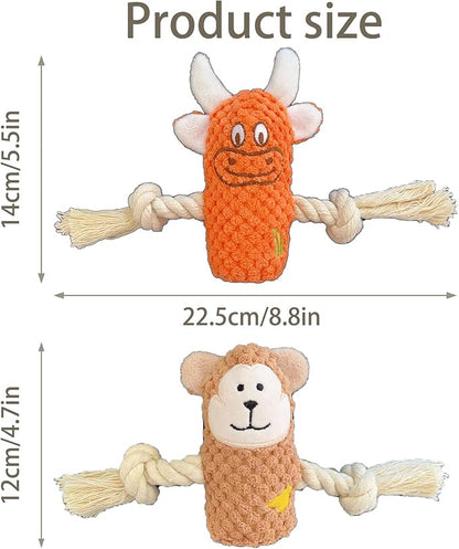 Cute Animal Squeak Dog Toys, No Stuffing Plush Toys, Durable Cotton Rope Chew Toys for Puppy and Small, Medium Dogs, 6 Pack
