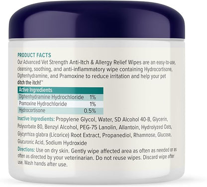 Vetnique Dermabliss 3-in-1 Medicated Dog Wipes - Relief for Itchy Skin, Allergies & Odor Control, Gentle No-Sting Formula, Antihistamine & Hydrocortisone Paw Wipes for Dogs & Cats 50 Count