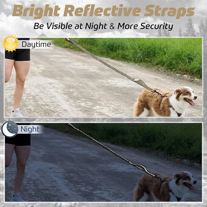 rabbitgoo Tactical Bungee Dog Leash with Shock Absorption, Military Training Leash with 2 Padded Control Handles for Medium Large Dogs, 6FT, Brown