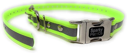 Sparky Pet Co - Apollo ECollar Replacement Strap - Dog Collar - Waterproof Biothane - Adjustable - Double Buckle - Quick Snap Metal Clasp - for Invisible Fence Systems - 3/4" x 28" (Reflective Yellow)