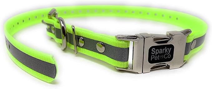 Sparky Pet Co - Apollo ECollar Replacement Strap - Dog Collar - Waterproof Biothane - Adjustable - Double Buckle - Quick Snap Metal Clasp - for Invisible Fence Systems - 1" x 30" (Reflective Yellow)