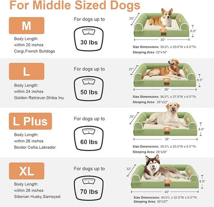 Large Dog Bed Orthopedic Washable: Beds Bolster XL Bed Medium Large Dogs Egg Crate Foam Couch Sofa Waterproof with Removable Cover - Grass Green