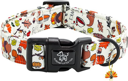 Elegant littlle Tail Thanksgiving Dog Collar, Turkey Pet Collars Soft Cotton Winter Dog Collar with Quick Release Buckle Pet Puppy Collars for Small Medium Large Dogs