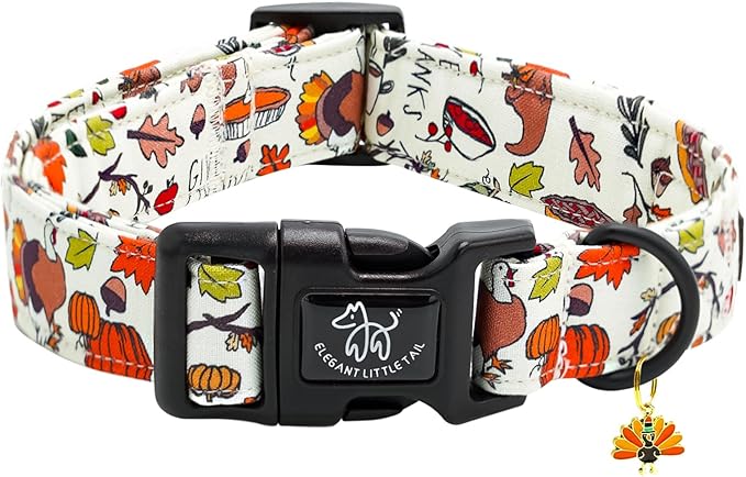 Elegant littlle Tail Thanksgiving Dog Collar, Turkey Pet Collars Soft Cotton Winter Dog Collar with Quick Release Buckle Pet Puppy Collars for Small Medium Large Dogs