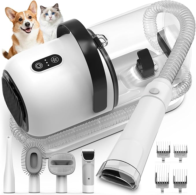 Dog Grooming Vacuum, All-in-One Pet Grooming Kit with Hair Clipper & Shedding Brush, Low Noise 12,000Pa Dog Hair Remover Vacuum, Pet Groomer Set with Cleaning Brushes, PG01