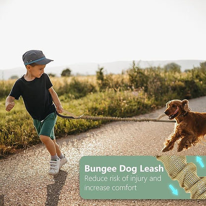 BUMBIN 6Ft Dog Leash Large Dogs, Bungee Dog Leash with 2 Handles, Heavy Duty Leashes for Medium Small Dogs, No Pull Shock Absorbing ，with Car Seat Belt for Training, Brown