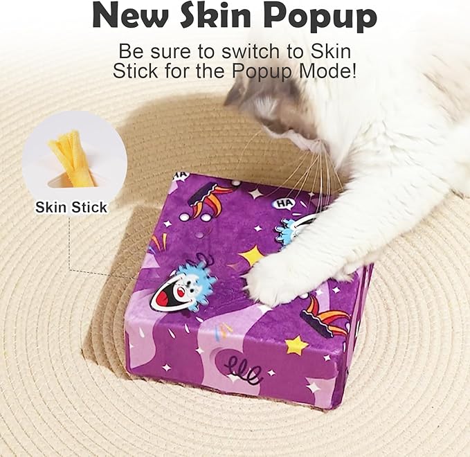 Interactive Cat Toys -Migibox for Indoor Bored Cats, Automatic Pop Out Feathers from 7 Holes Randomly, Motion Activated, USB Rechargeable (Purple Skin)