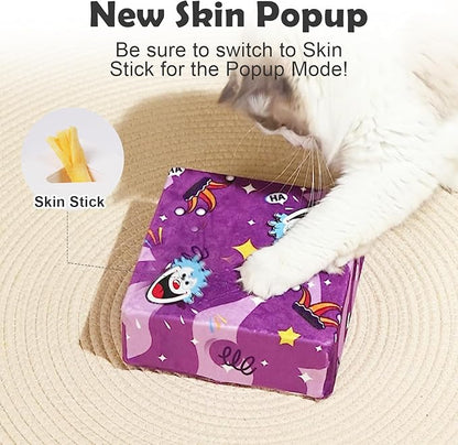 Interactive Cat Toys -Migibox for Indoor Bored Cats, Automatic Pop Out Feathers from 7 Holes Randomly, Motion Activated, USB Rechargeable (Purple Skin)